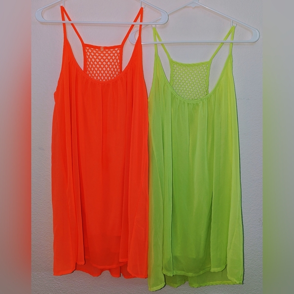 BOGO Size Large Beachwear Tank Tops, Neon Orange & Yellow - Picture 1 of 1